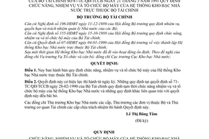 Quyết định  87-TC/QĐ/TCCB quy định chức năng, nhiệm vụ và tổ chức bộ máy của Hệ thống kho bạc Nhà nước  thuộc Bộ Tài chính