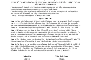 Quyết định liên bộ 110-QĐ/LB hệ số trượt giá dùng để tính toán đơn giá tiền lương trong sản xuất kinh doanh