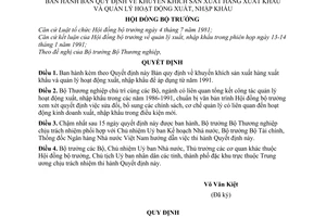 Quyết định 96-HĐBT  bản Quy định về khuyến khích sản xuất hàng xuất khẩu và quản lý hoạt động xuất, nhập khẩu