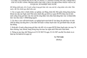 Thông tư 20-TC/HCVX mức chi nước uống trong giờ làm việc cán bộ, công nhân viên các cơ quan, xí nghiệp Nhà nước
