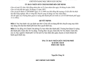 Quyết định  239/QĐ-UB  qui định tạm thời về thu tiền sử dụng đất khi chuyển sang mục đích xây dựng