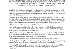 Công văn 1713-TN-XNK bổ sung bản quy định về cấp giấy phép kinh doanh xuất khẩu, nhập khẩu hàng hoá theo Quyết định 725/TN-XNK