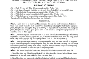 Nghị định 140-HĐBT quy định kiểm tra, xử lý việc sản xuất, buôn bán hàng giả