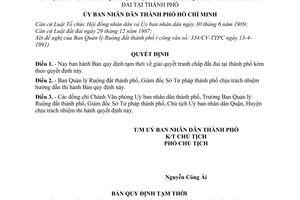 Quyết định 260/QĐ-UB bản quy định tạm thời về giải quyết tranh chấp đất đai tại thành phố