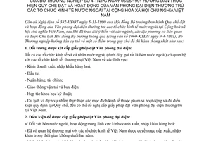 Thông tư 4-TN/PC hướng dẫn Quy chế đặt hoạt động Văn phòng đại diện thường trú tổ chức kinh tế nước ngoài tại Việt Nam