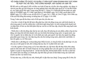 Chỉ thị 154-CT chấn chỉnh tổ chức quản lý sản xuất kinh doanh kinh tế hợp tác xã tiểu, thủ công nghiệp, xây dựng vận tải