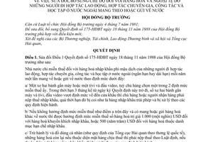 Quyết định 156-HĐBT sửa đổi chế độ hàng hoá ngoại tệ do người đi hợp tác lao động chuyên gia, công tác học tập ở nước ngoài mang theo gửi về nước