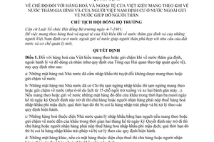 Quyết định 157-CT  hàng hoá ngoại tệ của Việt kiều mang theo khi về nước thăm gia đình và của người Việt nam định cư ở nước ngoài gửi về nước giúp đỡ