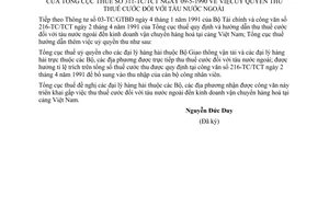 Công văn 311-TC/TCT uỷ quyền thu thuế cước tàu nước ngoài