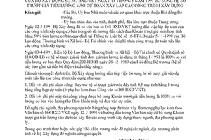 Công văn 367-BXD/VKT  bổ sung hệ số trượt giá tiền lương vào dự toán xây lắp các công trình xây dựng