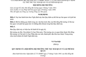 Nghị định 171-HĐBT Quy định cụ thể thủ tục hải quan và lệ phí hải quan