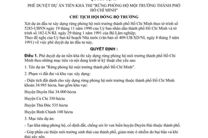 Quyết định 173-CT  phê duyệt dự án tiền khả thi "Rừng phòng hộ môi trường thành phố Hồ Chí Minh"