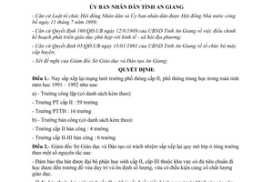 Quyết định 104/QĐ.UB năm 1991 sắp xếp mạng lưới trường cấp II phổ thông năm học 1991-1992 An Giang