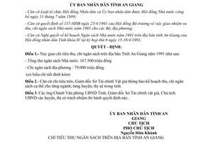 Quyết định 112/QĐ.UB giao chỉ tiêu thu chi ngân sách An Giang năm 1991