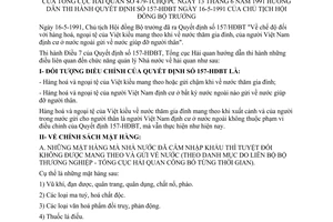 Thông tư 479-TCHQ/PC chế độ hàng hoá, ngoại tệ mang gửi về nước thăm gia đình hướng dẫn Quyết định 157-HĐBT