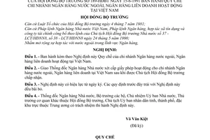 Nghị định 189-HĐBT Quy chế chi nhánh Ngân hàng nước ngoài, Ngân hàng liên doanh hoạt động tại Việt Nam