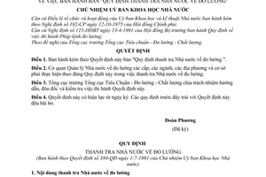 Quyết định  380/QĐ  bản Quy định thanh tra Nhà nước về đo lường