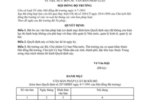 Quyết định  207-HĐBT  huỷ bỏ các văn bản pháp luật
