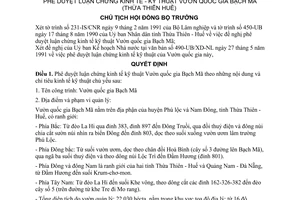 Quyết định  214-CT phê duyệt luận chứng kinh tế - kỹ thuật vườn Quốc gia Bạch Mã (Thừa Thiên Huế)