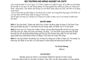 Quyết định  208/BVTV-KHKT/QĐ  "Danh mục thuốc bảo vệ thực vật được phép sử dụng ở Việt Nam"
