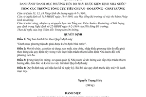 Quyết định 103-TĐC/QĐ  Danh mục phương tiện đo phải được kiểm định Nhà nước