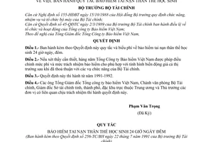 Quyết định 256-TC/BH  Quy tắc bảo hiểm tai nạn thân thể học sinh