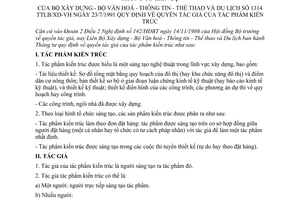 Thông tư liên tịch 1314-TTLB/XD-VH quyền tác giả tác phẩm kiến trúc