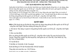 Quyết định  227-CT  phê duyệt Dự án tiền khả thi công trình xây dựng rừng phòng hộ đầu nguồn các hồ Kẻ gỗ - sông Rác tỉnh Nghệ Tĩnh