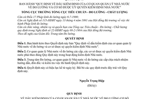 Quyết định  106-TĐC/QĐ  Quy định về dấu kiểm định của cơ quan quản lý Nhà nước về đo lường và cơ sở được uỷ quyền kiểm định Nhà nước