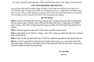 Quyết định  232-CT  chuyển chế độ thu tiền nuôi rừng sang thu thuế tài nguyên