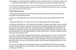 Quy định 4795-TN-XNK  kinh doanh dịch vụ thủ tục hàng hoá quá cảnh lãnh thổ Việt Nam