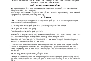 Quyết định  237-CT  phê duyện Luận chứng kinh tế kỹ thuật vườn Quốc gia Cát Bà (Hải Phòng) thuộc Bộ Lâm nghiệp