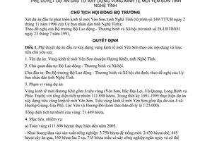 Quyết định  239-CT  phê duyệt dự án đầu tư xây dựng vùng kinh tế mới Yên sơn tỉnh Nghệ Tĩnh