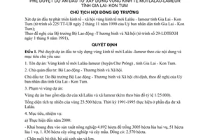 Quyết định 240-CT  phê duyệt Dự án đầu tư xây dựng vùng kinh tế mới Lalâu-Lameur tỉnh Gia Lai- Kon Tum