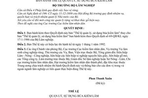 Quyết định  302-LN/KL thể lệ quản lý, sử dụng búa kiểm lâm