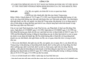 Công văn 1033-TC/TCT quản lý thu thuế hoạt động kinh doanh của các nhà khách, nhà nghỉ