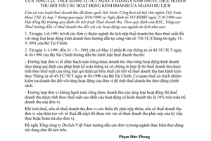 Công văn 695-TC/TCT tính thuế doanh thu hoạt động kinh doanh ngành du lịch