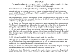 Công văn 1152-TC/TCT tính thuế lợi tức liên doanh