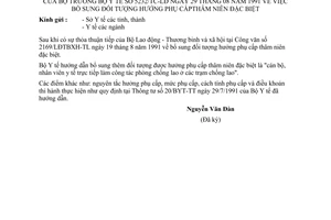 Công văn 5232/TC-LĐ bổ sung đối tượng hưởng phụ cấp thâm niên đặc biệt