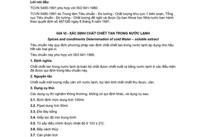 Tiêu chuẩn Việt Nam TCVN 5485:1991 (ISO 941:1980)
về gia vị - xác định chất chiết tan trong nước lạnh do Ủy ban Khoa học Nhà nước ban hành