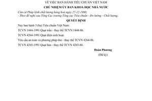 Quyết định  546-QĐ  tiêu chuẩn Việt Nam TCVN 1444-1991 TCVN 4264-1991 TCVN 4265-1991
