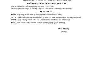 Quyết định  547-QĐ  công bố tiêu chuẩn Việt Nam bắt buộc áp dụng