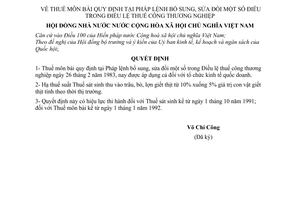 Nghị quyết 473/NQ-HĐNN8 Thuế Môn bài quy định tại Pháp lệnh bổ sung Điều lệ thuế công thương nghiệp