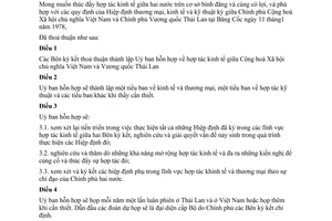 Hiệp định Việt Nam Thái Lan thành lập Uỷ ban hỗn hợp hợp tác kinh tế