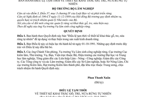 Quyết định  364-LSCN Điều lệ tạm thời về thiết kế khai thác gỗ, tre, nứa rừng tự nhiên