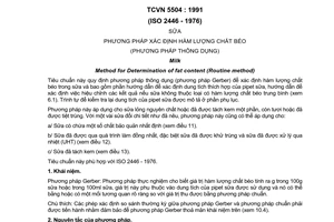 Tiêu chuẩn Việt Nam TCVN 5504:1991 (ISO 2446 - 1976)
về sữa - phương pháp xác định hàm lượng chất béo (phương pháp thông dụng) do Ủy ban Khoa học Nhà nước ban hành