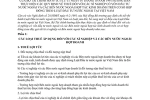 Thông tư 55-TC/TCT/TT thực hiện quy định thuế xí nghiệp vốn đầu tư nước ngoài và các bên hợp tác kinh doanh cơ sở hợp đồng theo Luật đầu tư nước ngoài