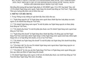 Thông tư 178/NH-TT hướng dẫn quy chế chi nhánh ngân hàng nước ngoài, liên doanh hoạt động tại Việt Nam