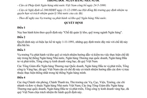 Quyết định 184/NH-QĐ quản lý kho quỹ trong ngành Ngân hàng 1991