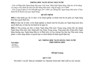 Quyết định 181/NH-QĐ Quy tắc tổ chức kỹ thuật nghiệp vụ thanh toán